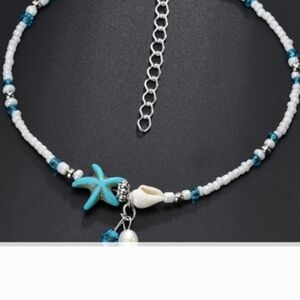 Blue and White Beaded Necklace with Starfish Charm